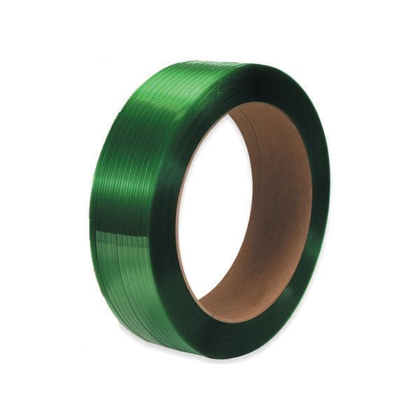 Bsc Preferred 5/8'' x 3600' - 16 x 6'' Core Polyester Strapping - Smooth, Green PS5830G - main